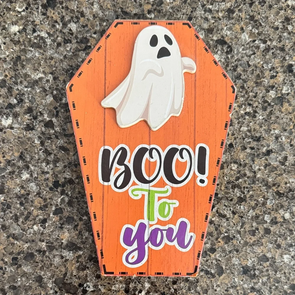 NEW Halloween Ghost Coffin Sign - Orange and White